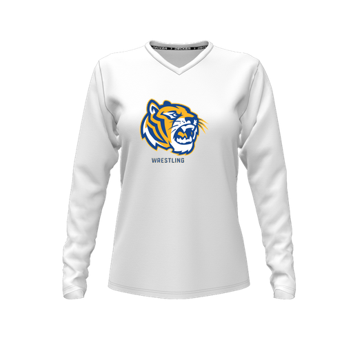 [FTLVCFWH-FYXS-LOGO2] Decker Comfort T-Shirt (Female Youth XS, White, V Neck, Logo 2, Long Sleeve)