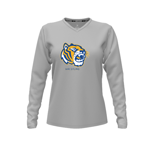 [FTLVCFGY-FYXS-LOGO2] Decker Comfort T-Shirt (Female Youth XS, Gray, V Neck, Logo 2, Long Sleeve)