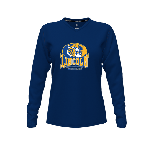 [FTLVPTNV-FYXS-LOGO3] Decker Performance T-Shirt (Female Youth XS, Navy, V Neck, Logo 3, Long Sleeve)