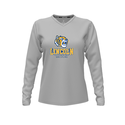 [CUS-DFW-TEES-CMF-VNK-LSL-GRY-FYXS-LOGO1] Decker Comfort T-Shirt (Female Youth XS, Gray, V Neck, Logo 1, Long Sleeve)
