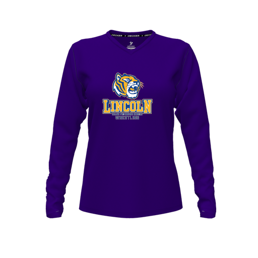 [CUS-DFW-TEES-CMF-VNK-LSL-PUR-FYXS-LOGO1] Decker Comfort T-Shirt (Female Youth XS, Purple, V Neck, Logo 1, Long Sleeve)