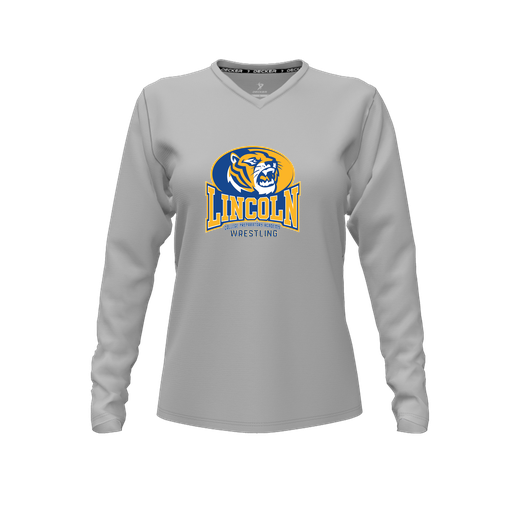 [FTLVPTGY-FYXS-LOGO3] Decker Performance T-Shirt (Female Youth XS, Gray, V Neck, Logo 3, Long Sleeve)