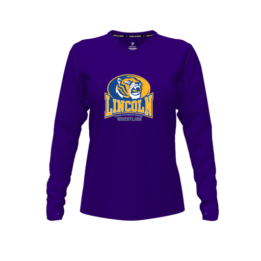 [CUS-DFW-TEES-PER-VNK-LSL-PUR-FYXS-LOGO3] Performance T-Shirt (Female Youth XS, Purple, V Neck, Logo 3, Long Sleeve)