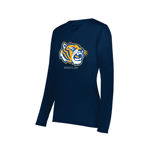 [222824.065.S-LOGO2] Ladies LS Smooth Sport Shirt (Female Adult S, Navy, Logo 2)